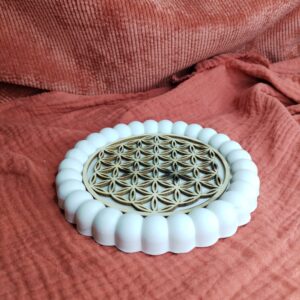 Plateau Bulle en Jesmonite avec Fleur de Vie – Plateau de Recharge pour Pierres Naturelles
