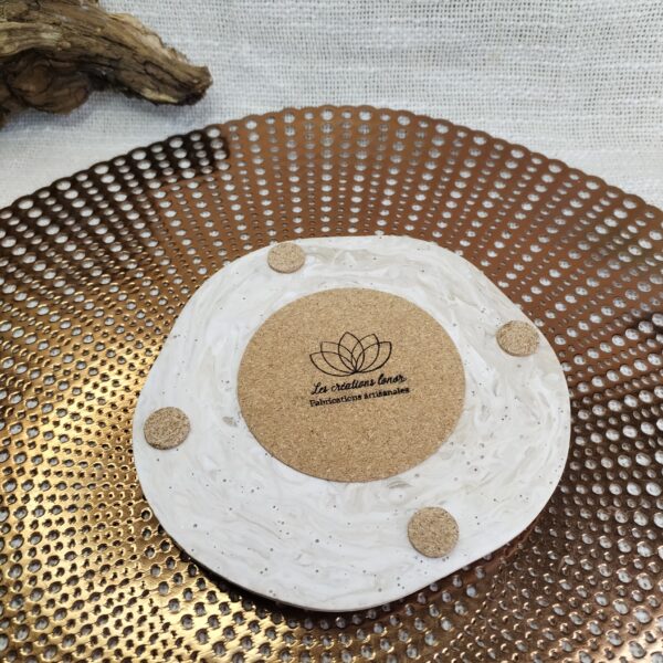 Vide-Poche Rond Dentelé en Jesmonite marbré beige feuille d'or – Image 4
