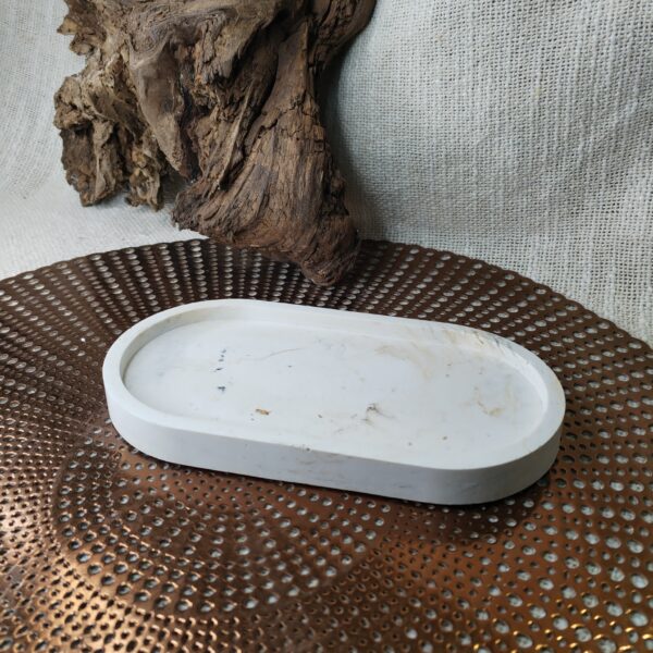 plateau ovale marbré beige gris – Image 2