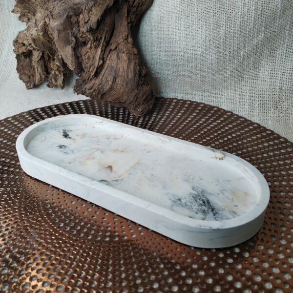 grand plateau ovale marbré beige ,gris,noir