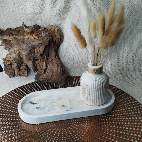 grand plateau ovale marbré beige ,gris,noir – Image 2
