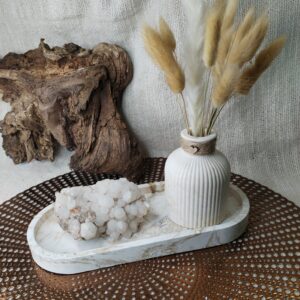 Plateau Ovale en Jesmonite Marbré Beige, Gris