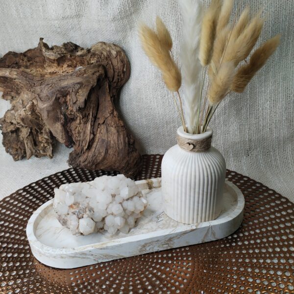 Plateau Ovale en Jesmonite Marbré Beige, Gris