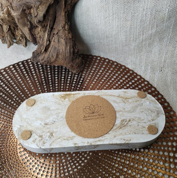 Plateau Ovale en Jesmonite Marbré Beige, Gris – Image 3
