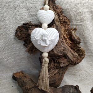 Suspension en Jesmonite - Deux Cœurs et Tête d'Ange