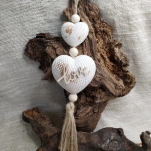 Suspension en Jesmonite - Deux Cœurs avec Écriture "Love"