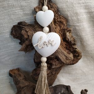 Suspension en Jesmonite - Deux Cœurs avec Écriture "Love"
